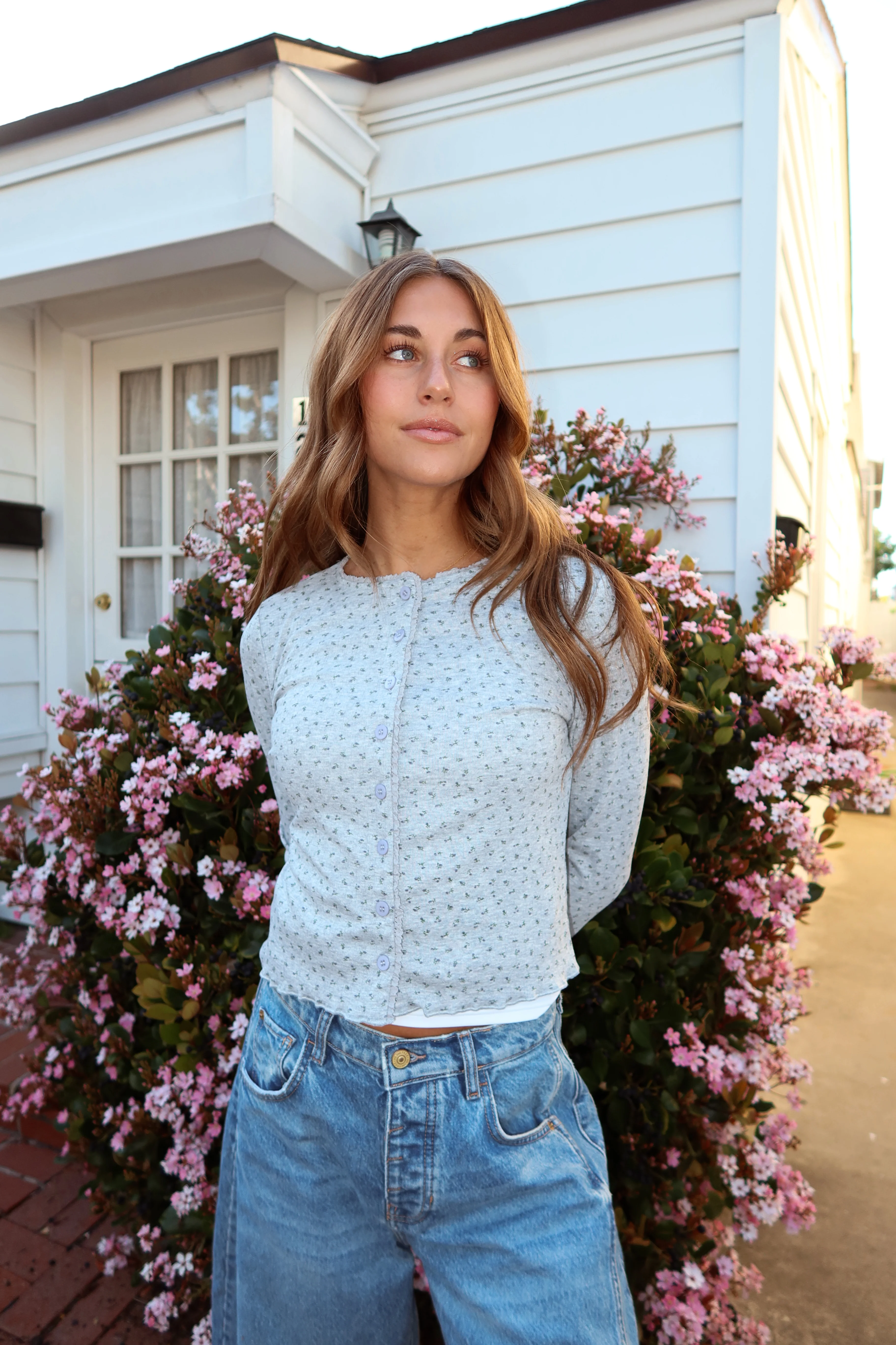 Allie Pointelle Knit Top in Grey - Image 2