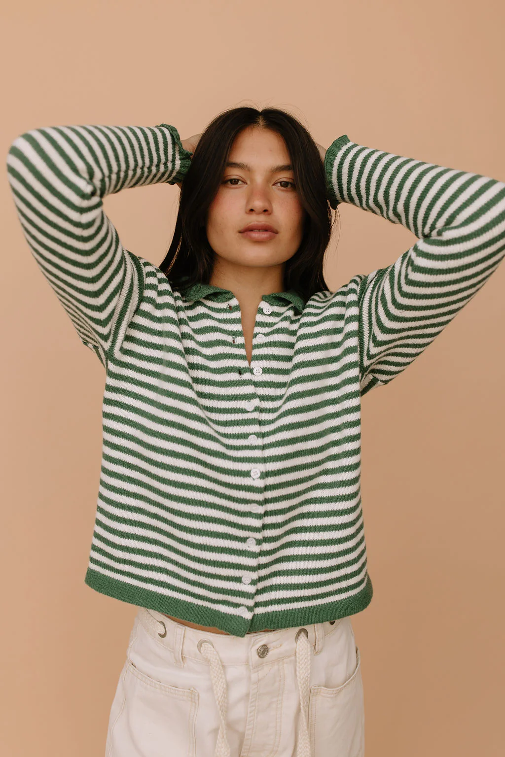 Bennie Stripe Cardigan in Green - Image 4