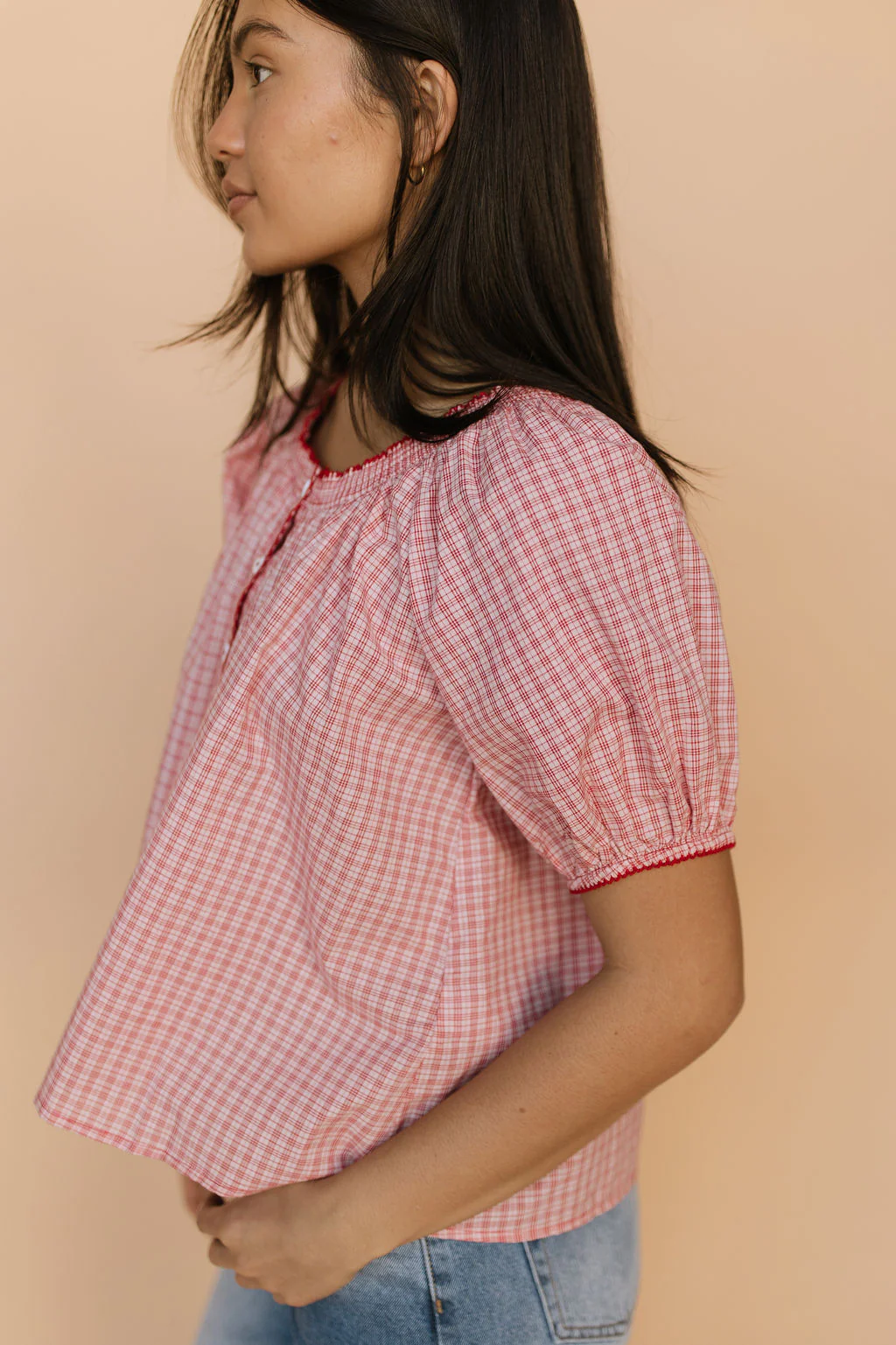 Bree Plaid Blouse in Red - Image 4