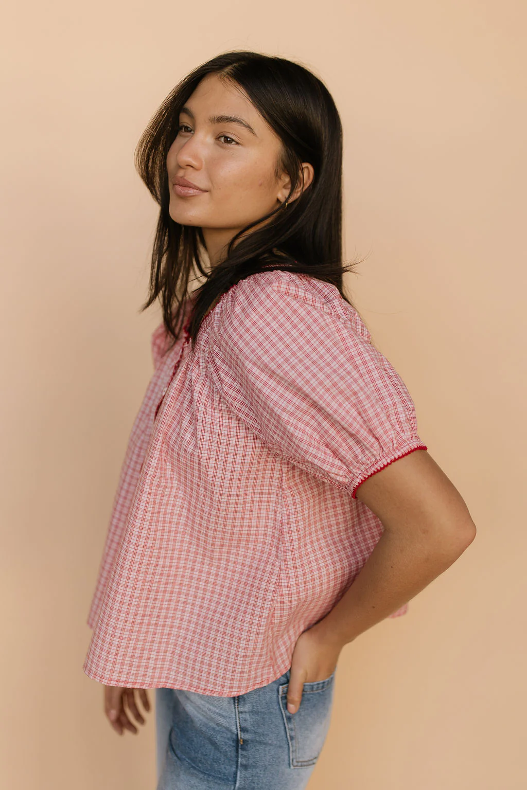 Bree Plaid Blouse in Red - Image 5