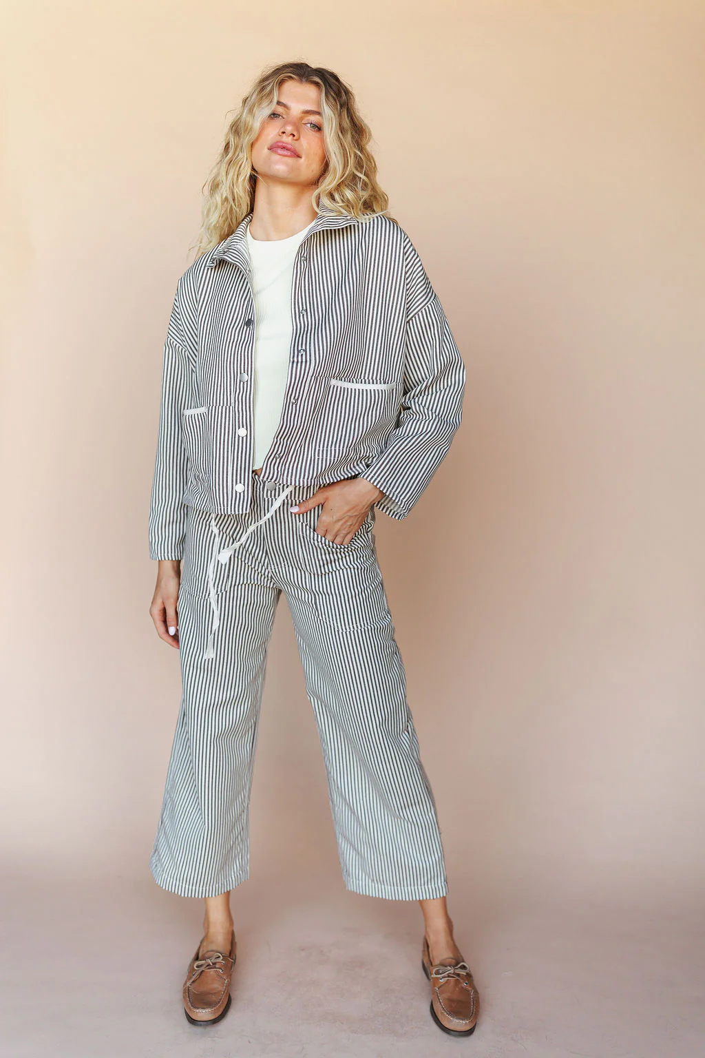 FINAL SALE - Casey Pinstripe Jacket in Mocha - Image 4