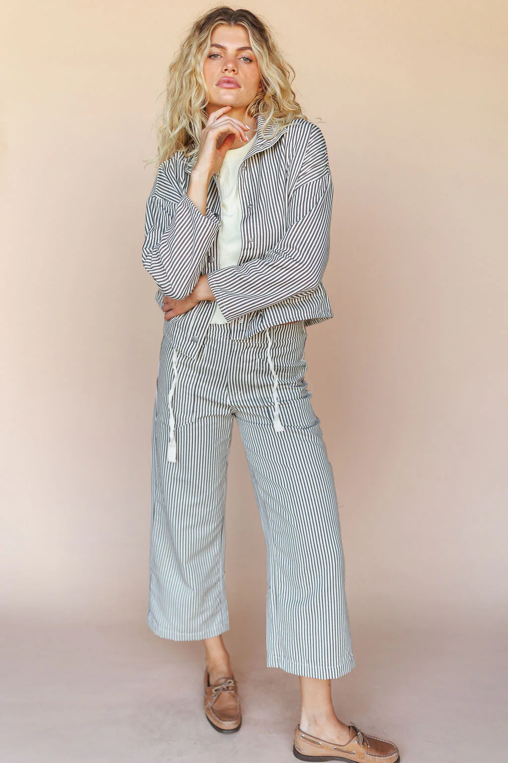 FINAL SALE - Casey Pinstripe Jacket in Mocha - Image 6