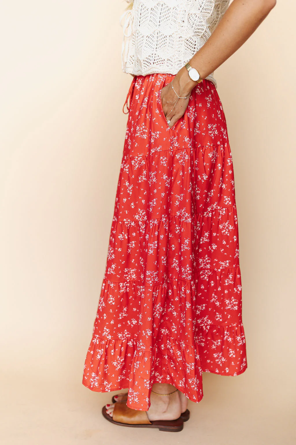 FINAL SALE - Cherry Blossom Maxi Skirt in Red - Image 4