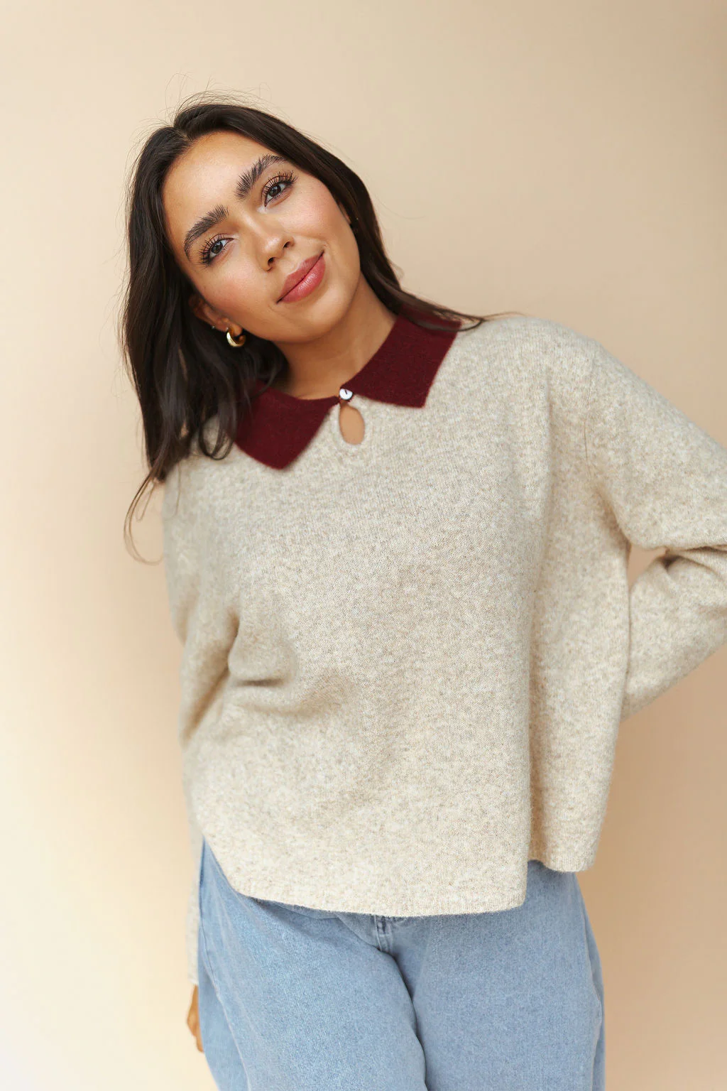 Colbie Polo Sweater in Latte