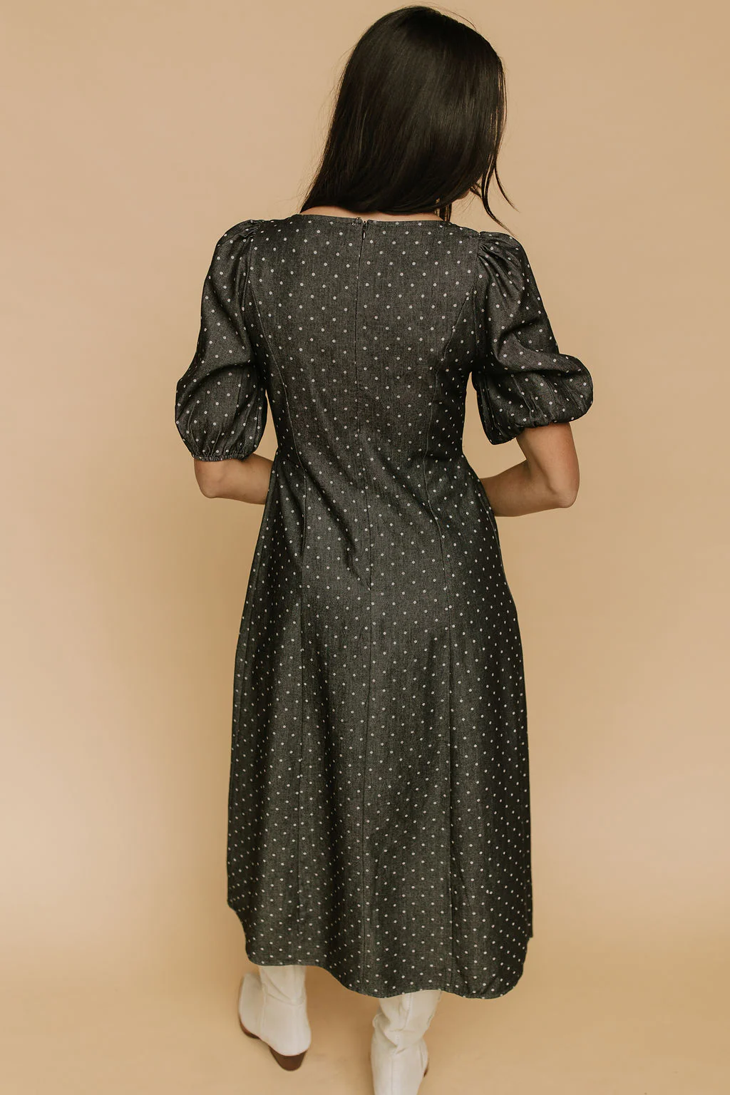 Denim Dot Dress in Black - Image 5