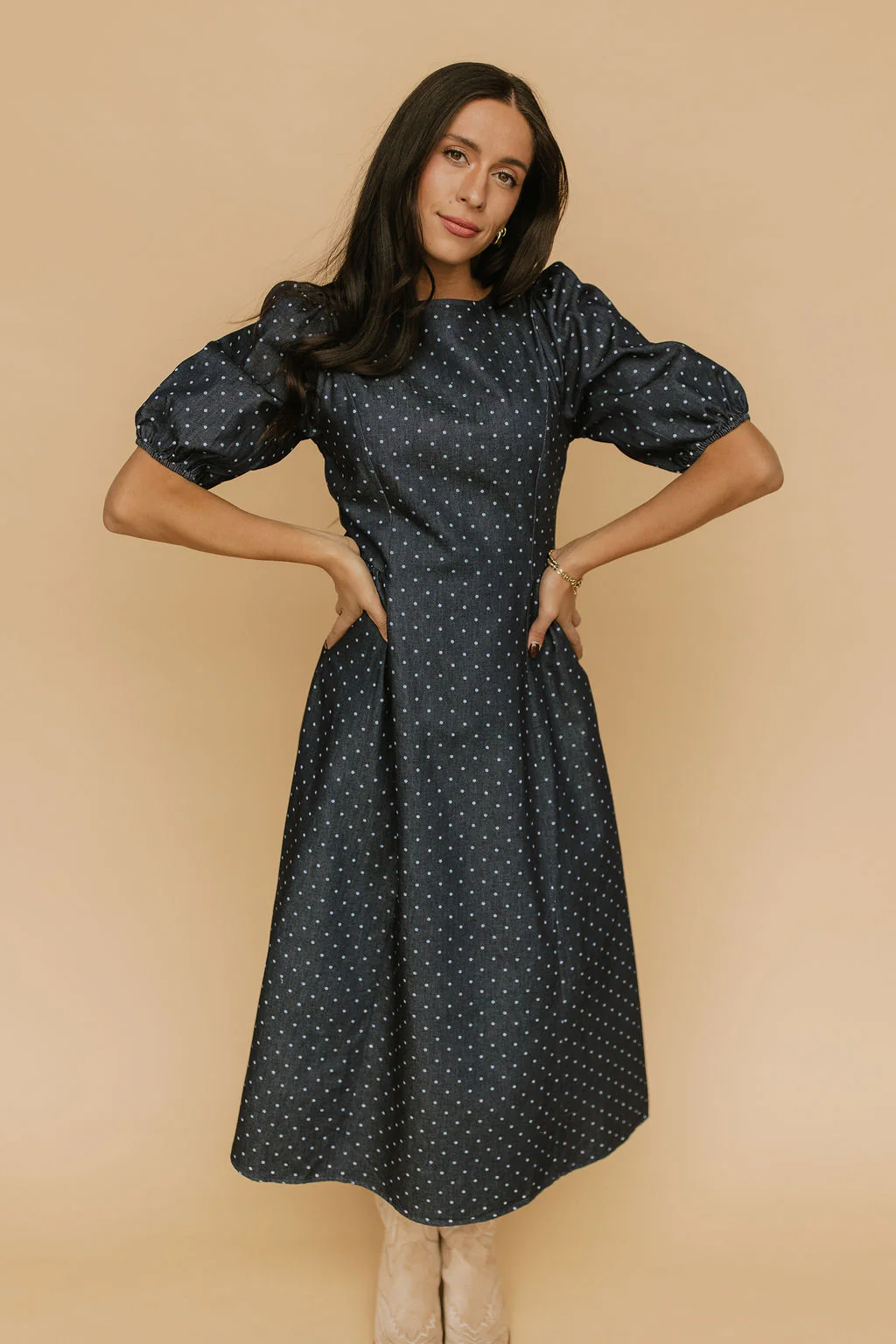 Denim Dot Dress in Blue