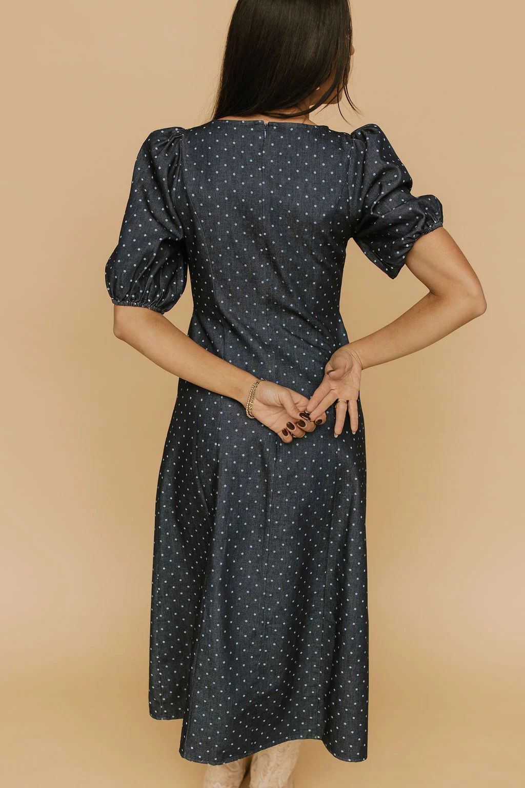 Denim Dot Dress in Blue - Image 6