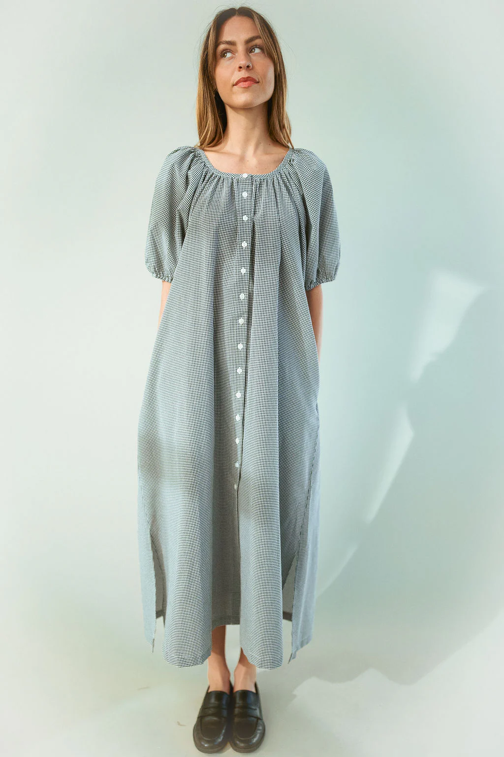 Eliza Gingham Maxi Dress in Black - Image 3