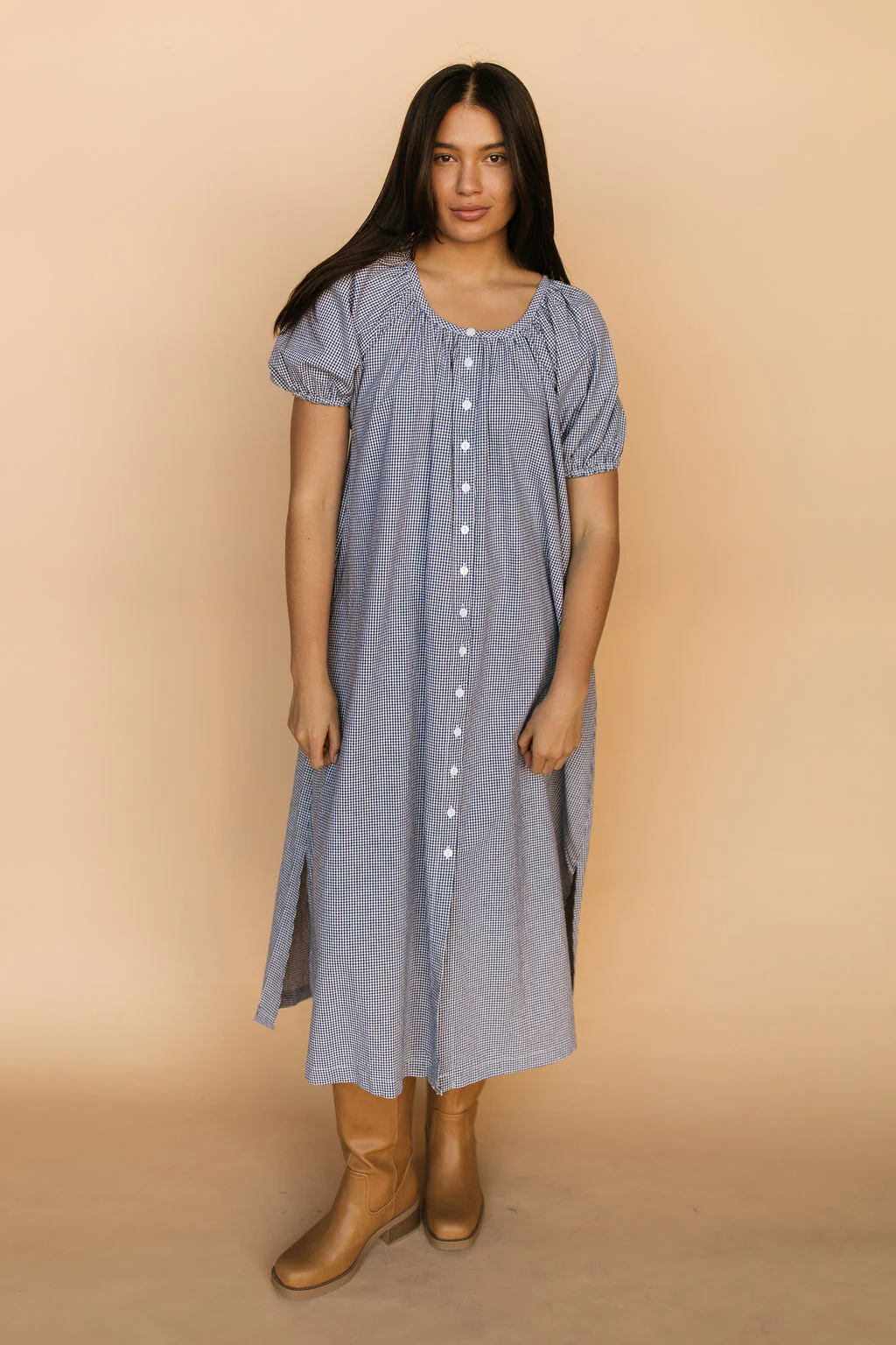 Eliza Gingham Midi in Navy - Image 3