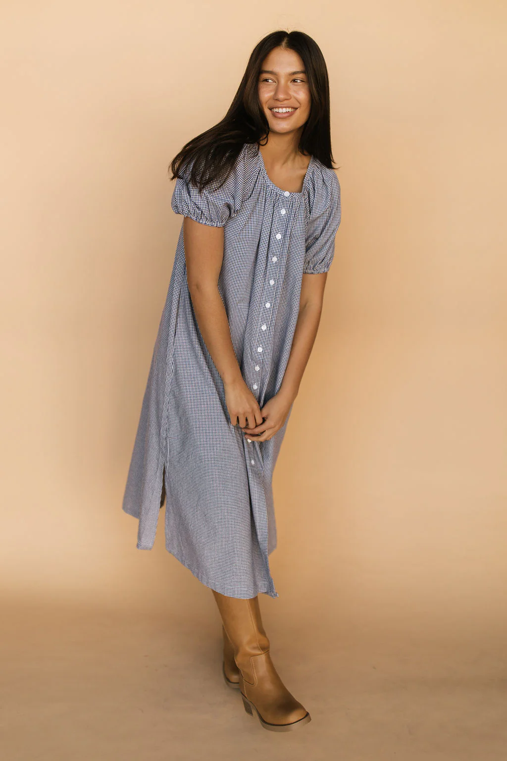 Eliza Gingham Midi in Navy - Image 5