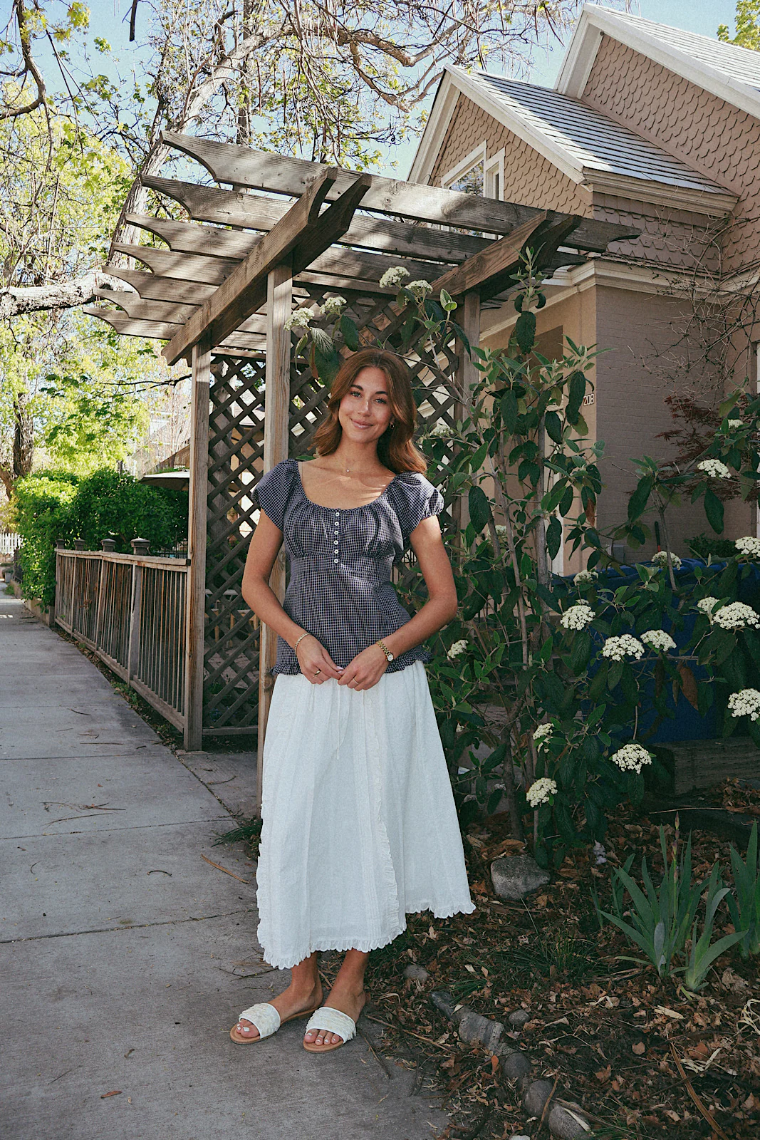 Ellen Plaid Top in Navy - Image 4