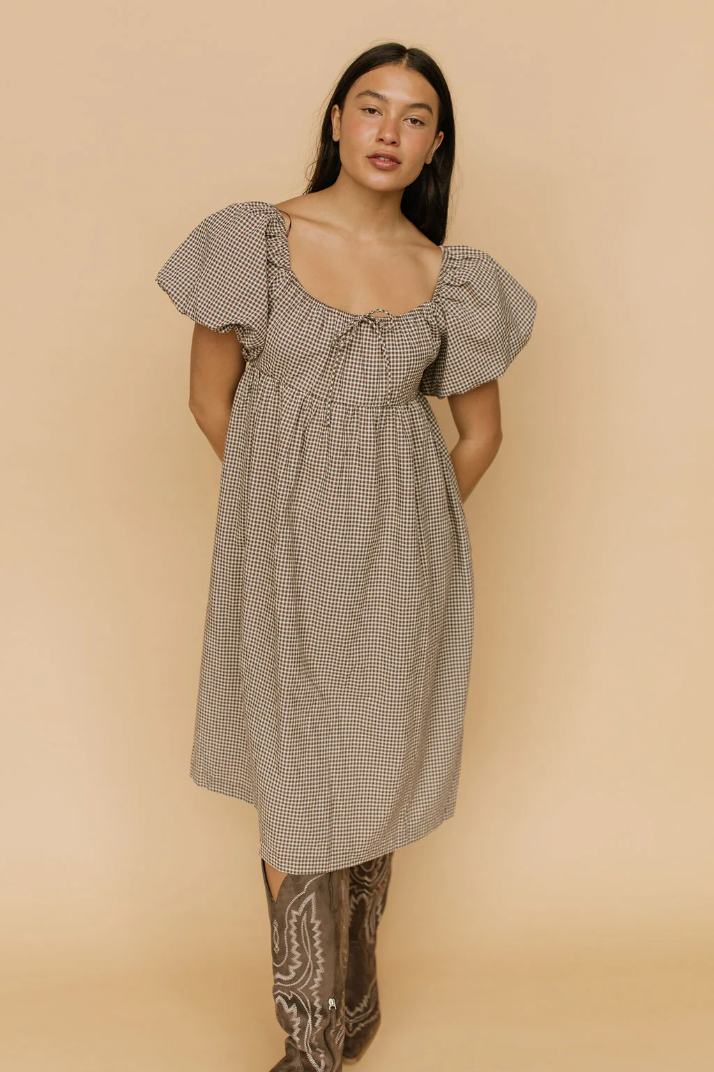 Elora Gingham Midi in Brown - Image 4