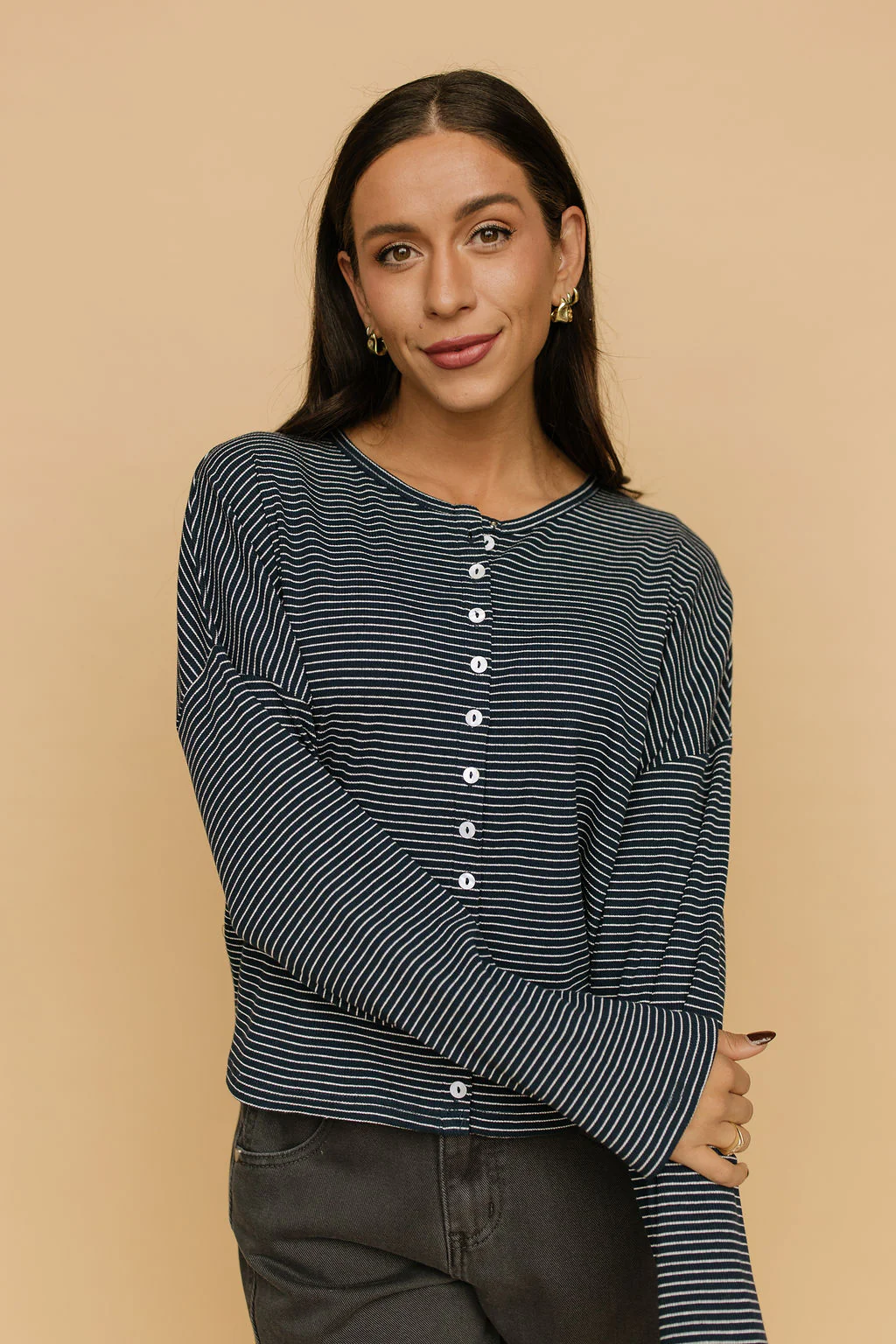 Elsie Pinstripe Top in Navy