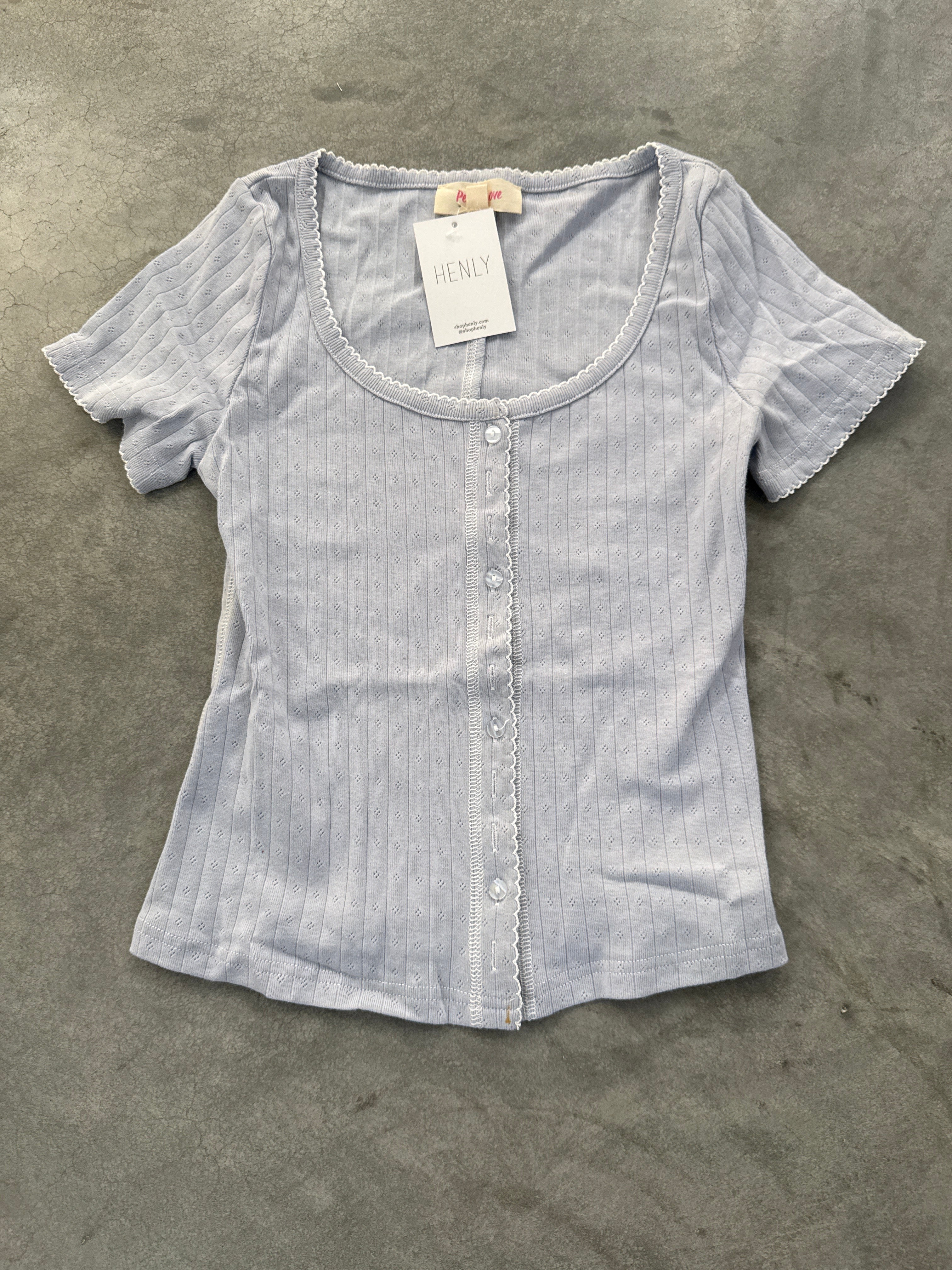FINAL SALE - FLAWED Millie Pointelle top in Blue - Large