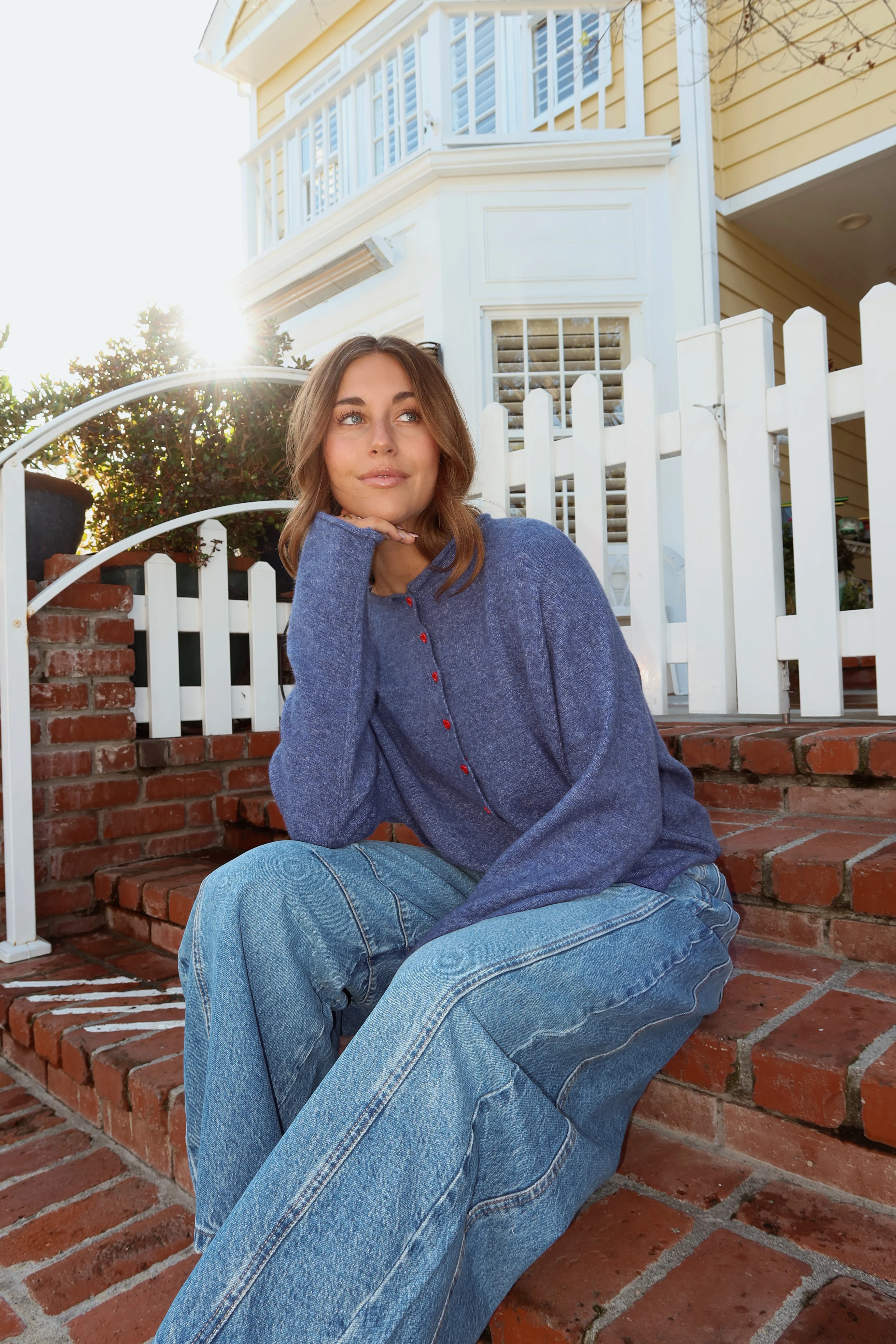 FINAL SALE - Piper HEART Cardigan in Denim Blue - Image 3