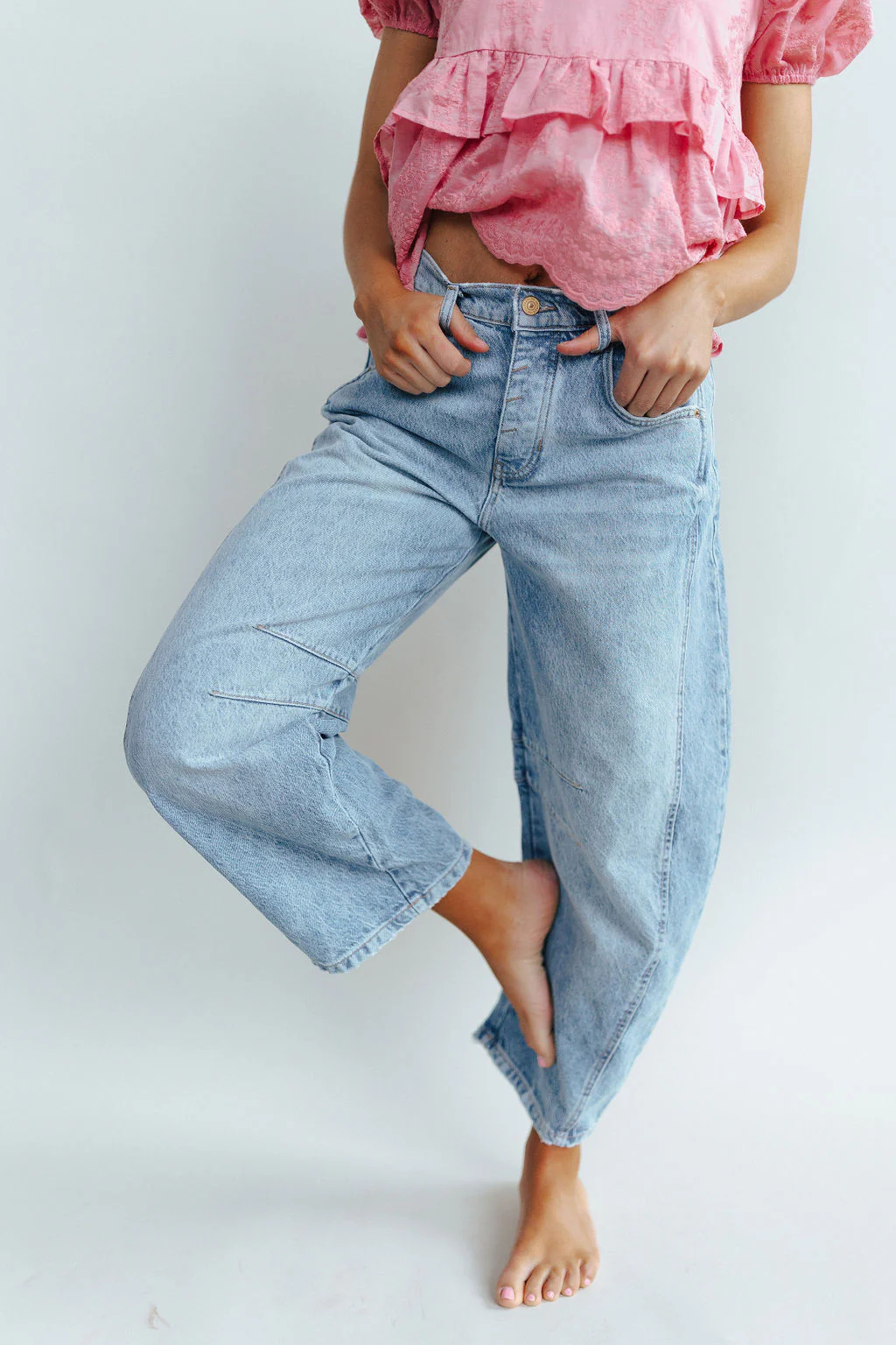 Free People Good Luck Mid-Rise Barrel Jeans in Ultra Light Beam - Image 4