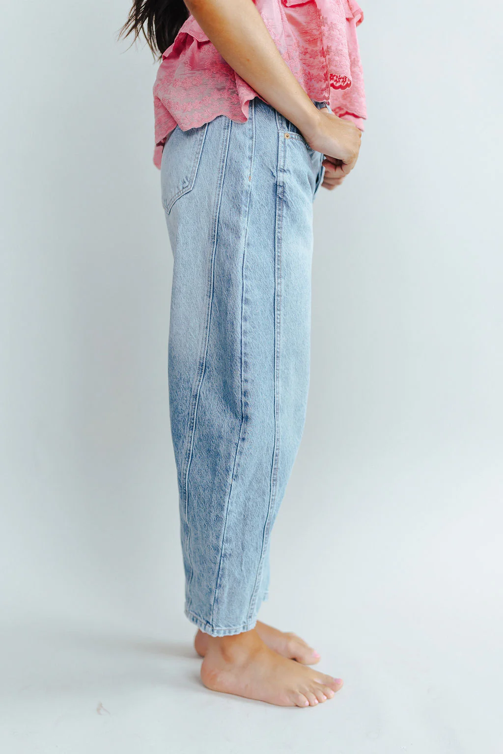 Free People Good Luck Mid-Rise Barrel Jeans in Ultra Light Beam - Image 5