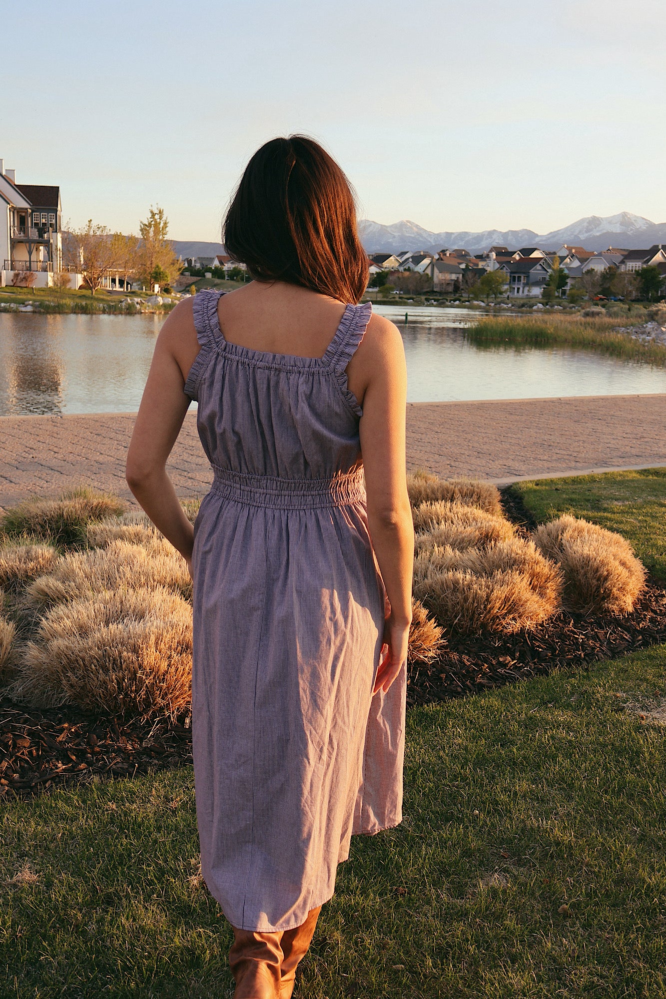 Georgia Gingham Dress in Charcoal - Image 3