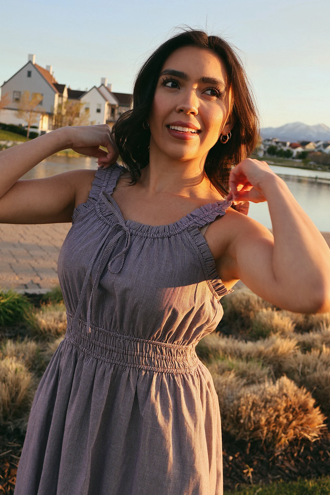 Georgia Gingham Dress in Charcoal - Image 5