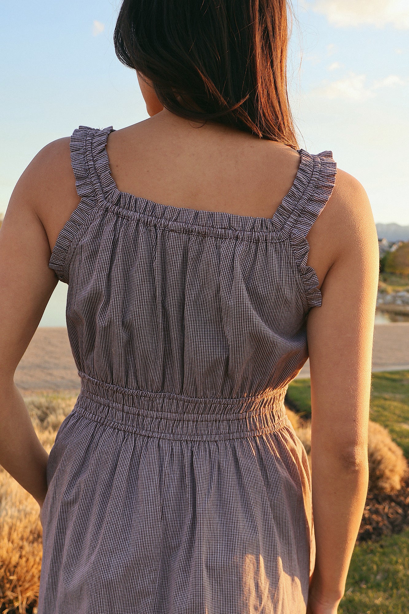 Georgia Gingham Dress in Charcoal - Image 6