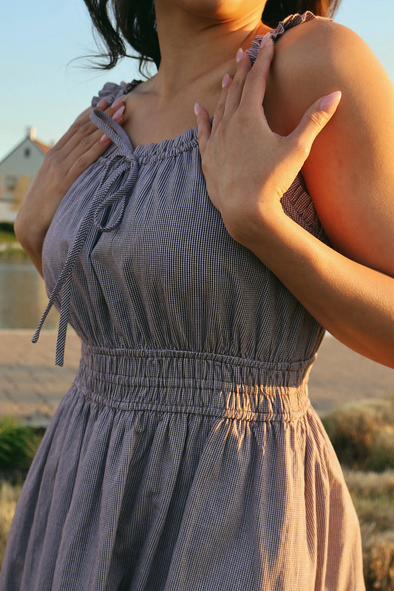 Georgia Gingham Dress in Charcoal - Image 7
