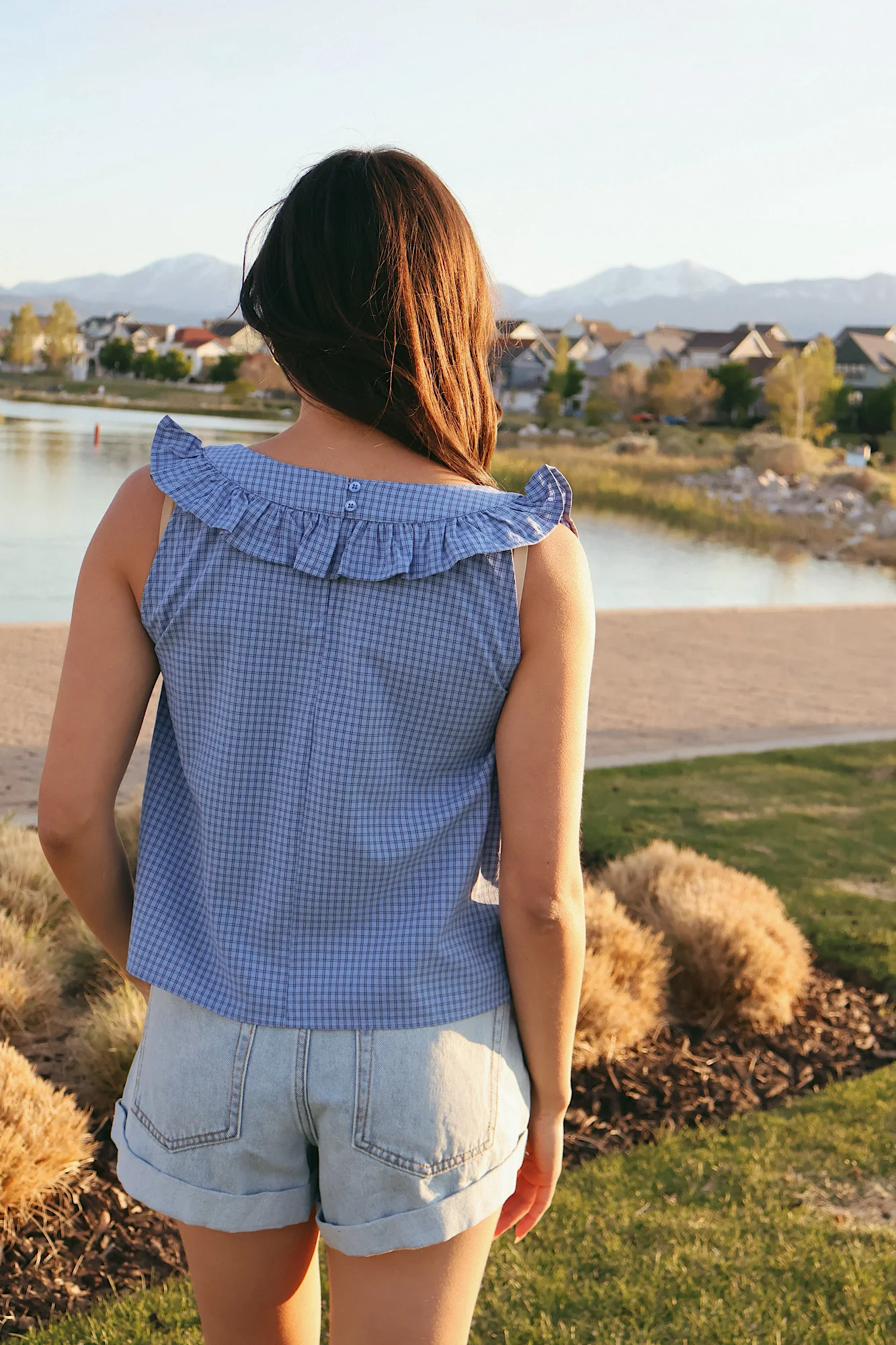 Gwen Checkered Tank in Blue - Image 3