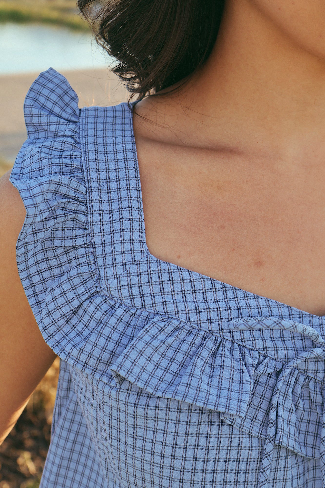 Gwen Checkered Tank in Blue - Image 4