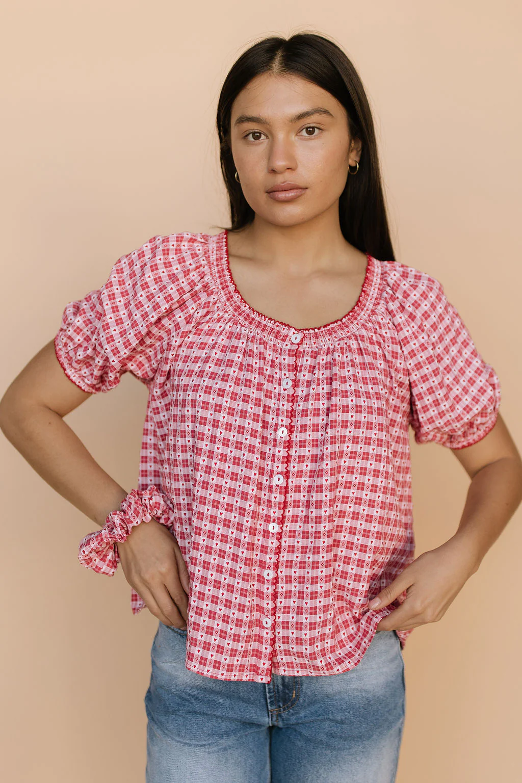 Gwen Gingham Heart Blouse in Red - Image 4