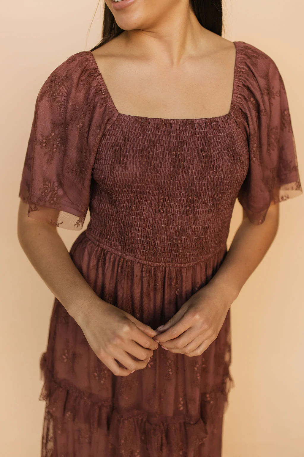 Hallie Mesh Maxi Dress in Chocolate - Image 5