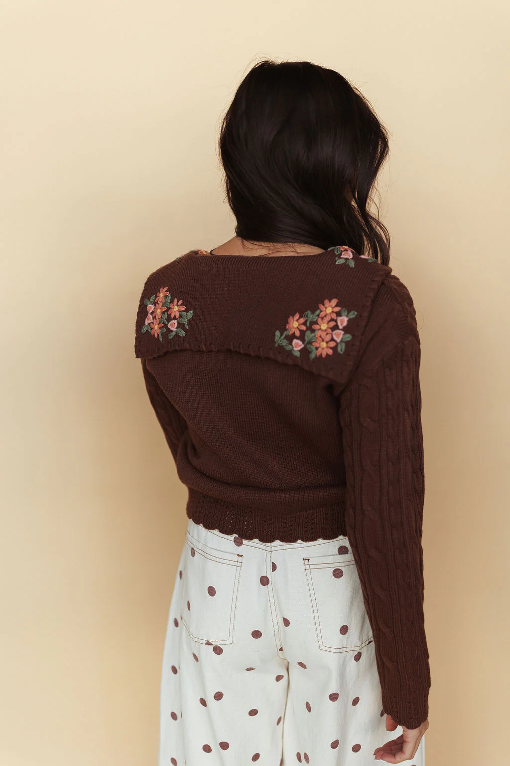 Heather Embroidered Cardigan in Mocha - Image 4