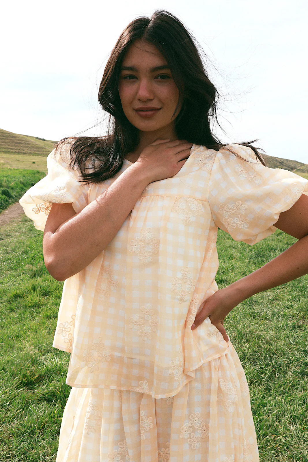 Holland Embroidered Gingham Blouse