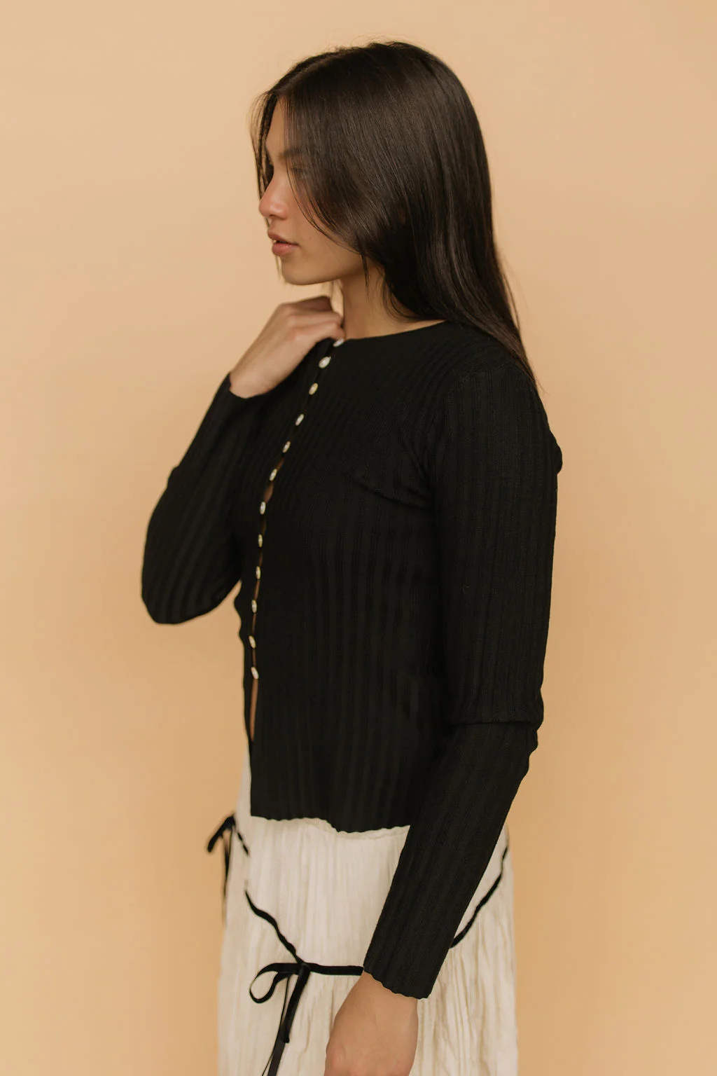 FINAL SALE - Indy Ribbed Cardigan in Black - Image 3