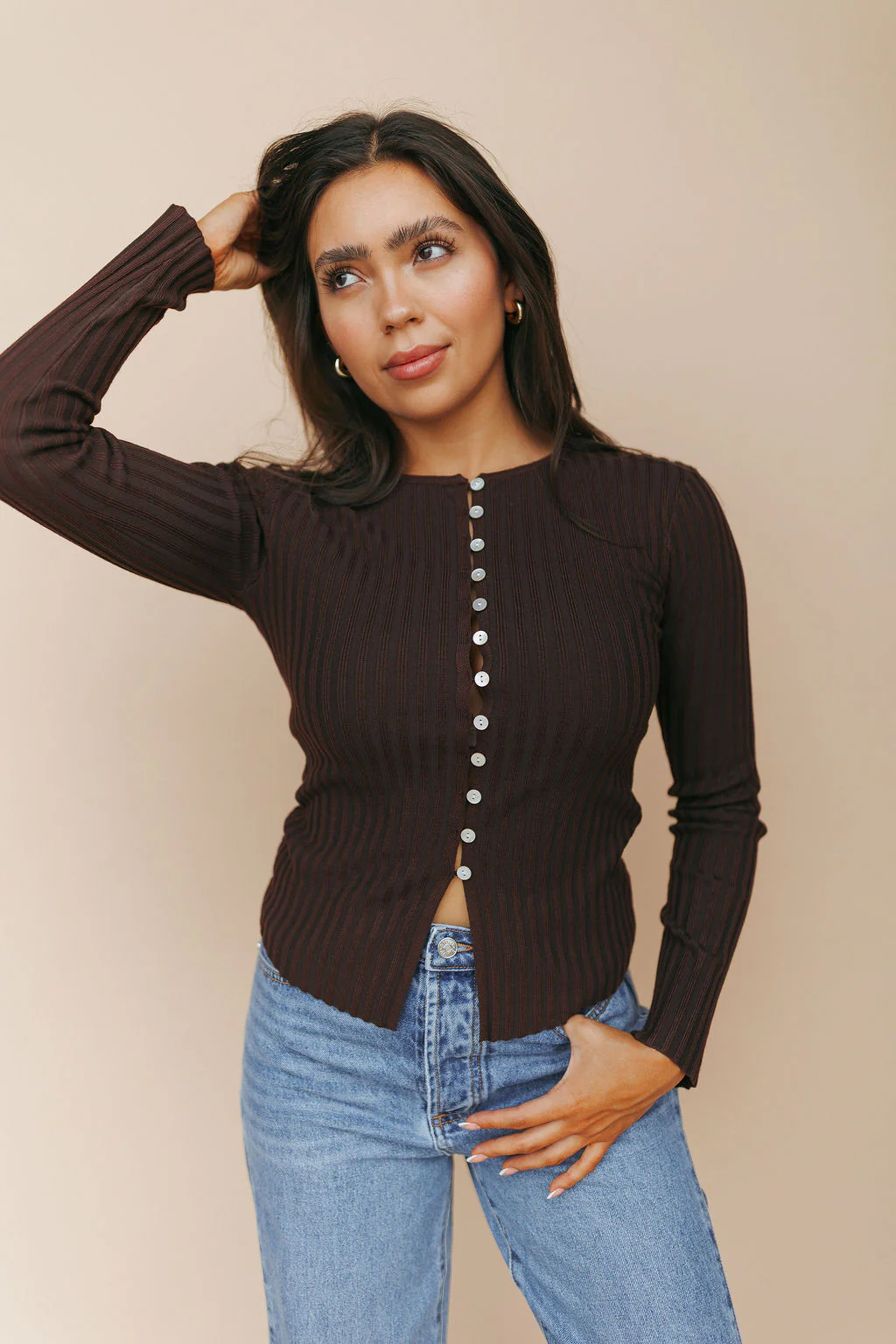FINAL SALE - Indy Ribbed Cardigan in Chocolate