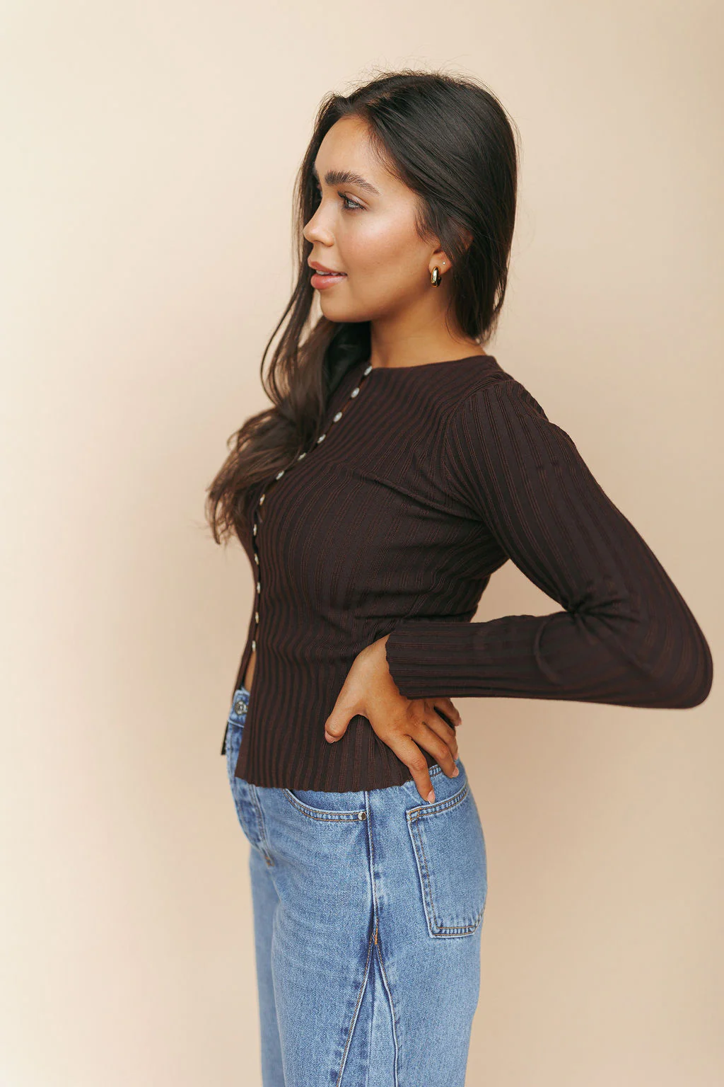 FINAL SALE - Indy Ribbed Cardigan in Chocolate - Image 5