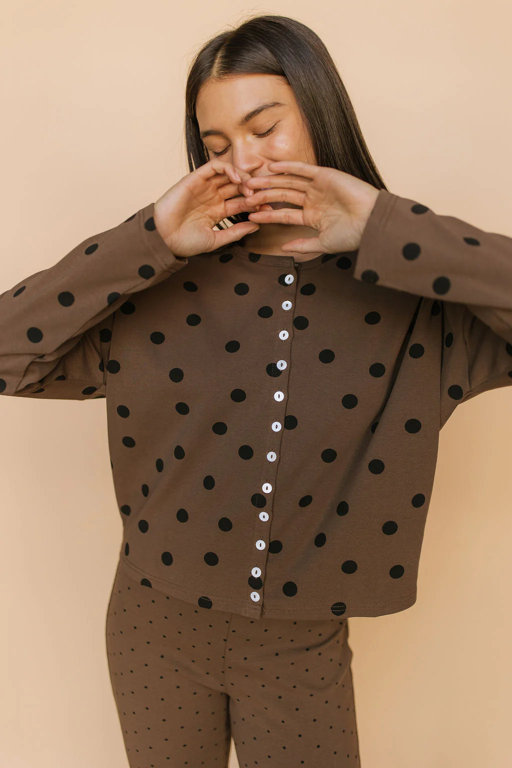 FINAL SALE - Isabel Polkadot Cardigan in Brown - Image 2