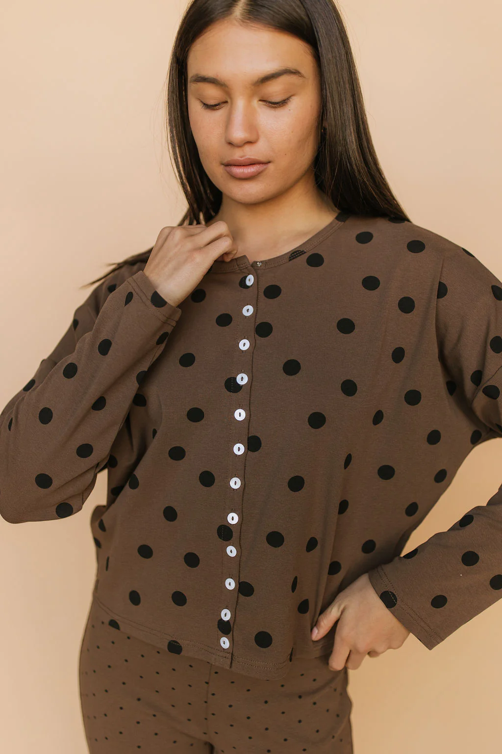 FINAL SALE - Isabel Polkadot Cardigan in Brown - Image 4