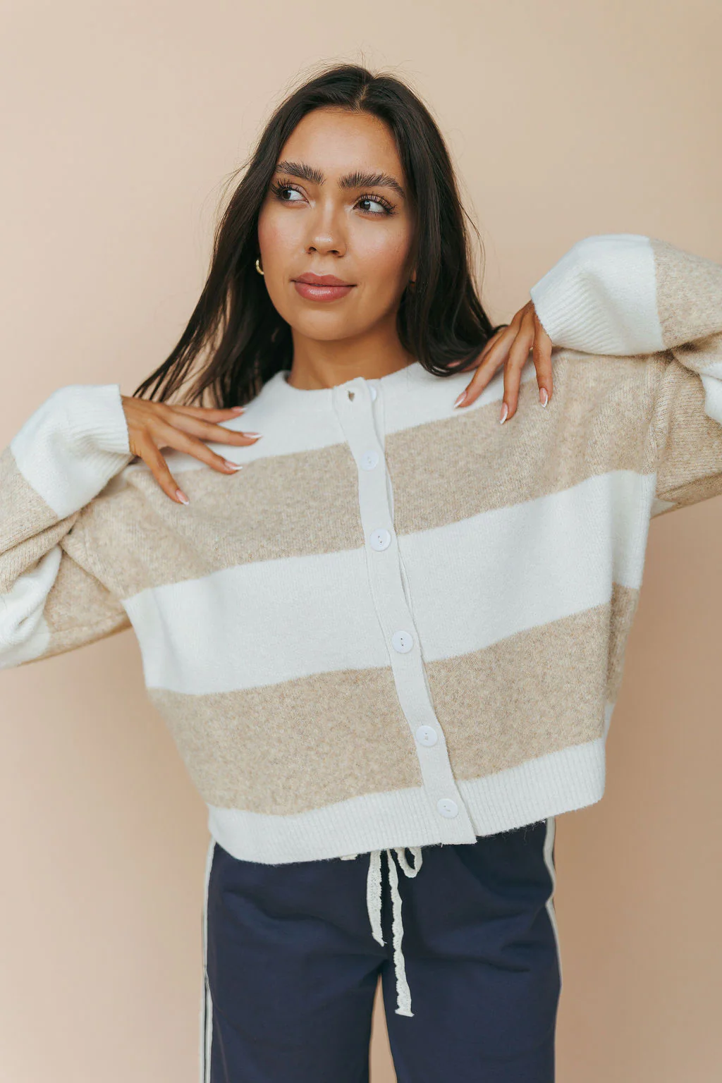 FINAL SALE - Jace Stripe Cardigan in Cream - Image 3