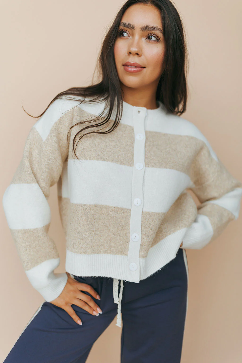 FINAL SALE - Jace Stripe Cardigan in Cream - Image 4