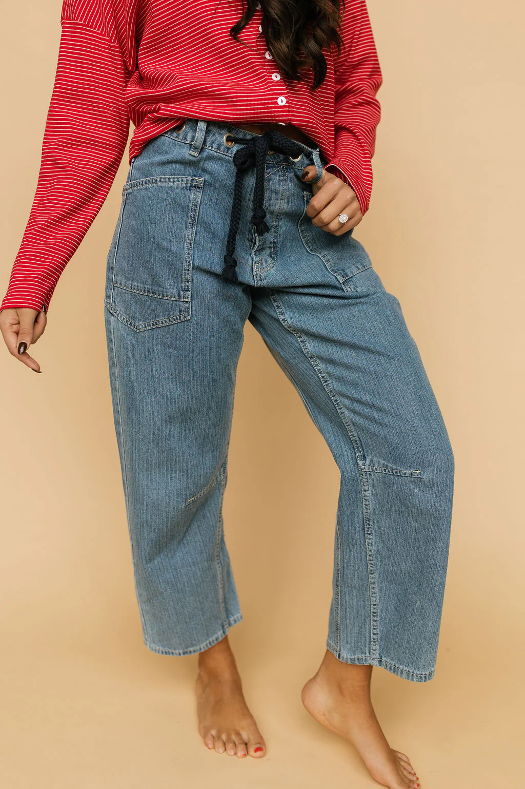 Joey Barrel Jeans in Medium Stripe