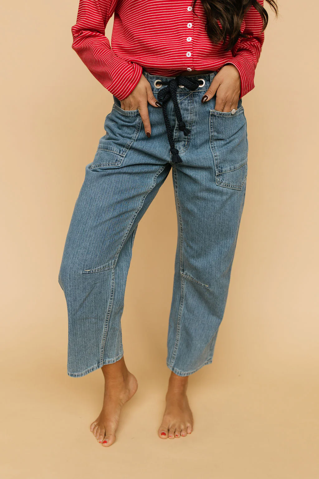 Joey Barrel Jeans in Medium Stripe - Image 3