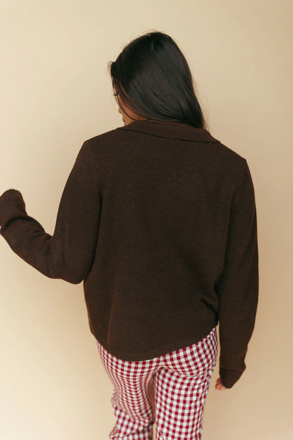 Kat Bow Tie Open Cardigan in Brown - Image 3