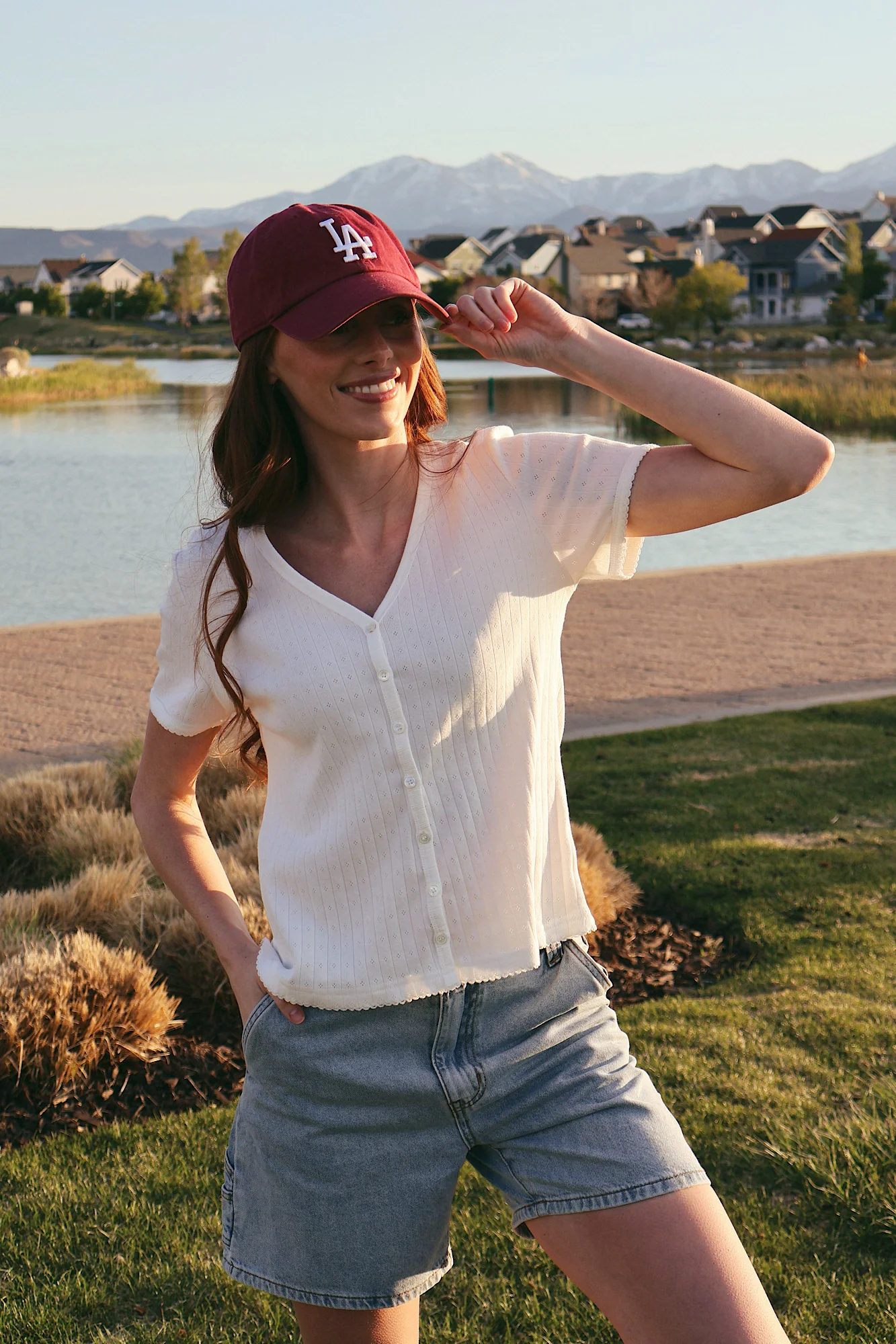 Leslie Pointelle V-Neck Tee - Image 10