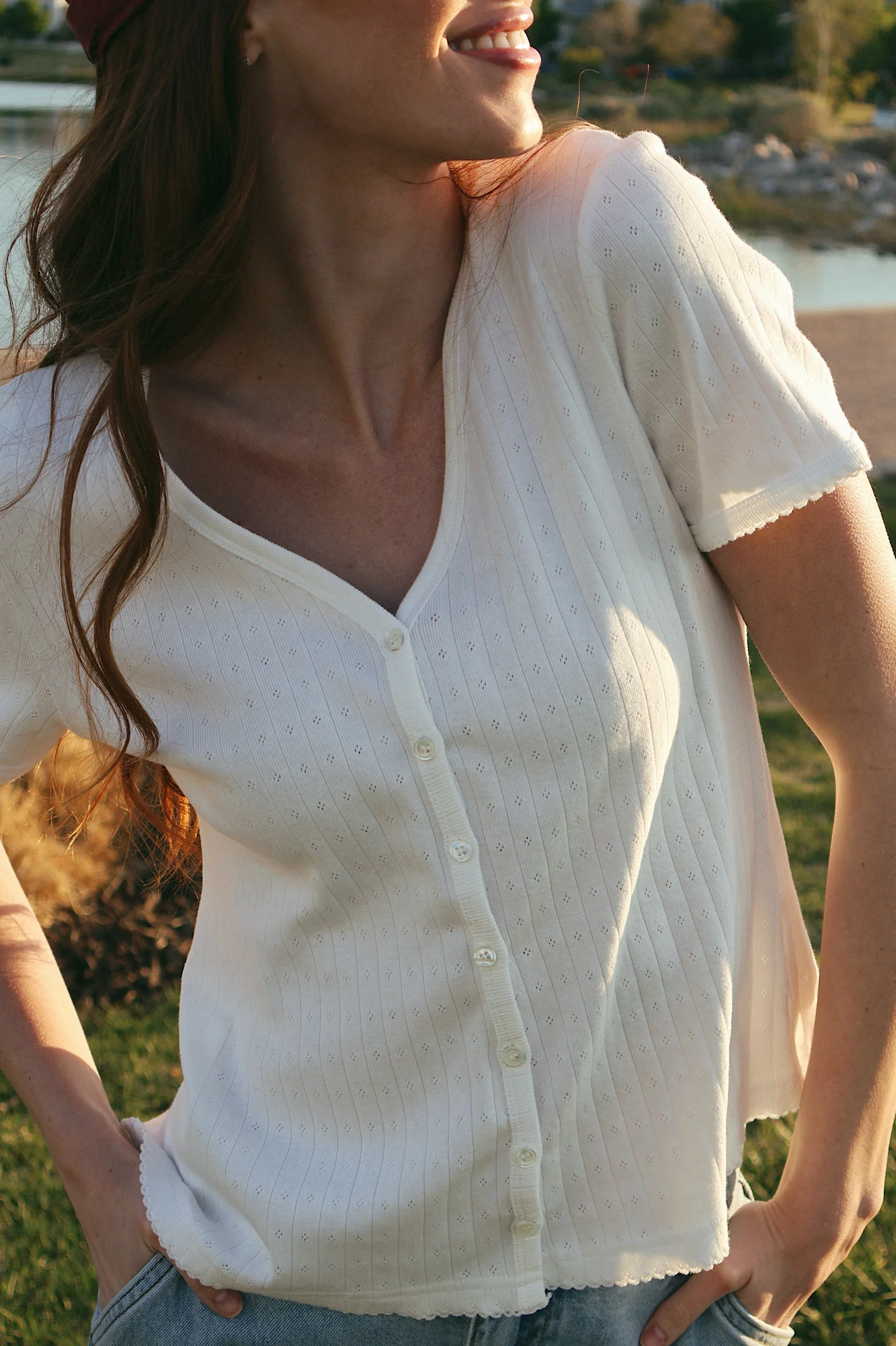 Leslie Pointelle V-Neck Tee - Image 11