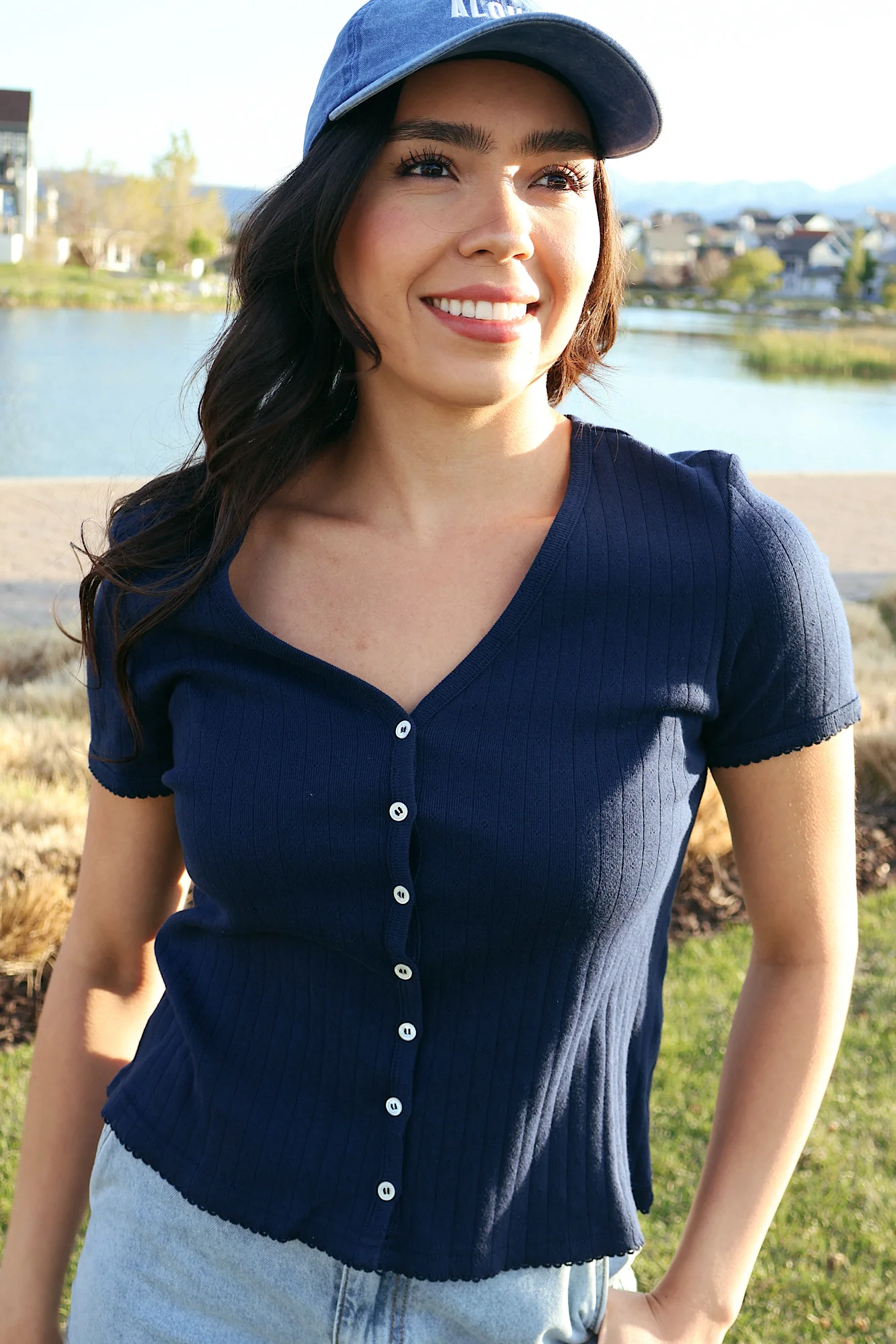 Leslie Pointelle V-Neck Tee - Image 16