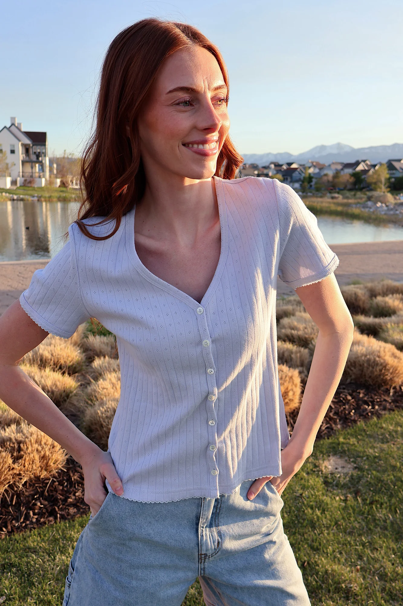 Leslie Pointelle V-Neck Tee - Image 3
