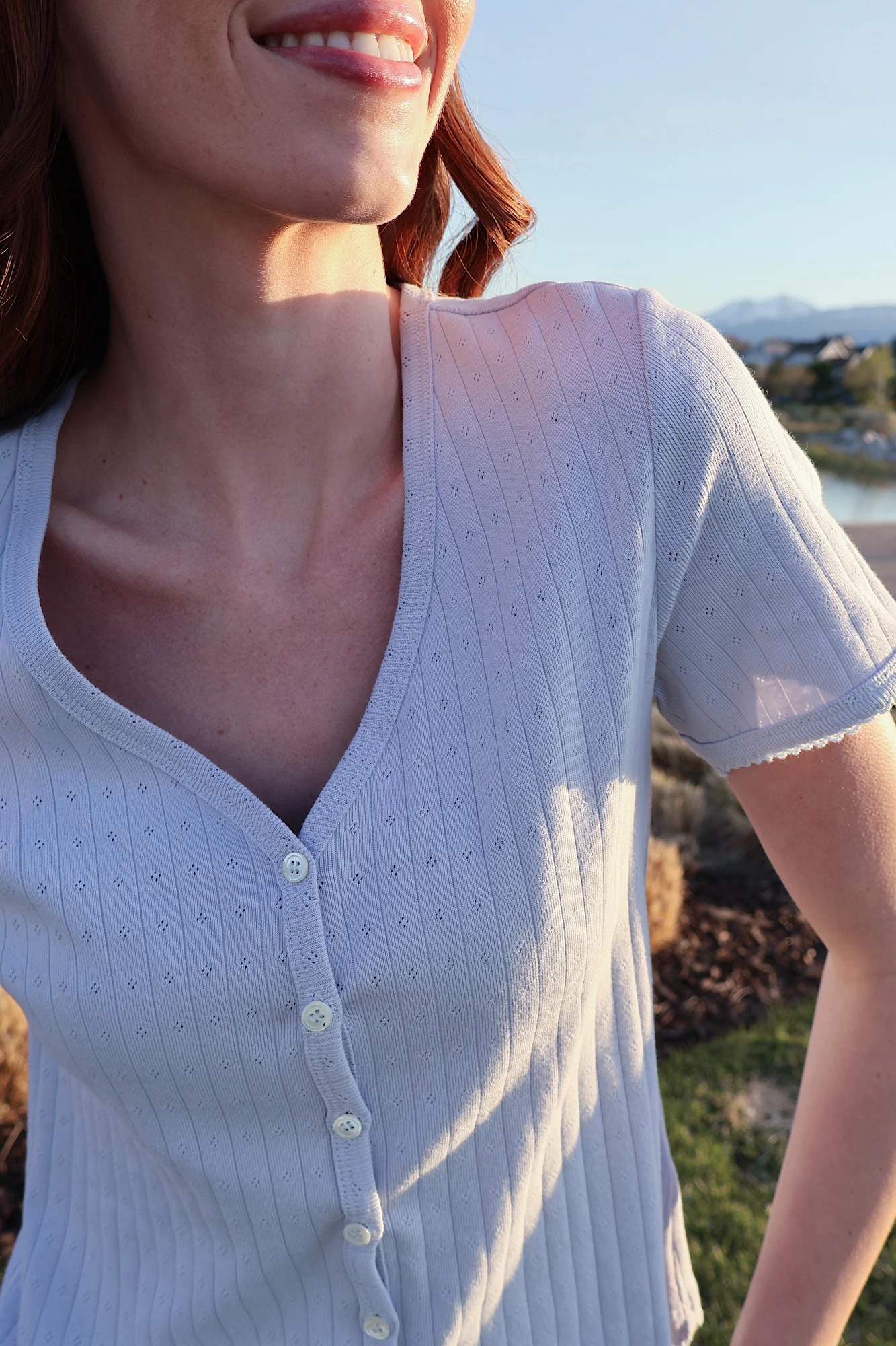 Leslie Pointelle V-Neck Tee - Image 4