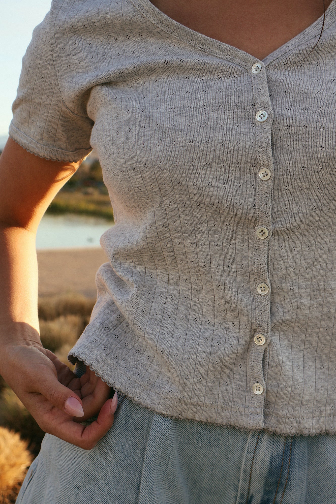 Leslie Pointelle V-Neck Tee - Image 6