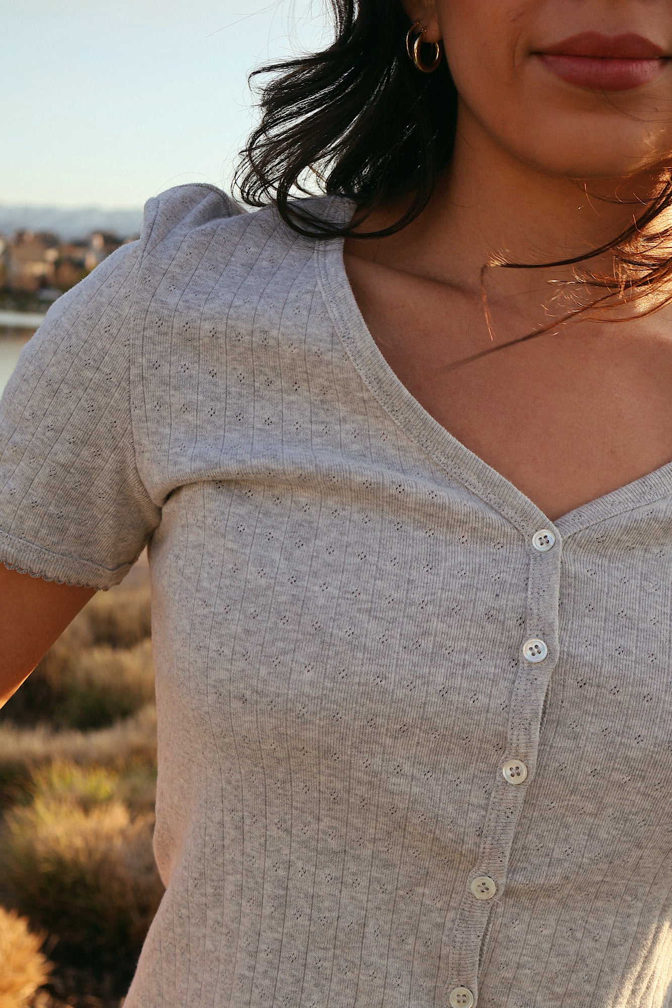 Leslie Pointelle V-Neck Tee - Image 7