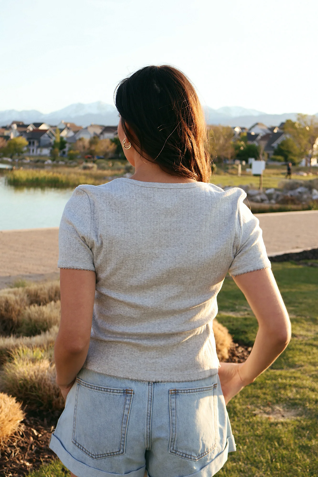 Leslie Pointelle V-Neck Tee - Image 8