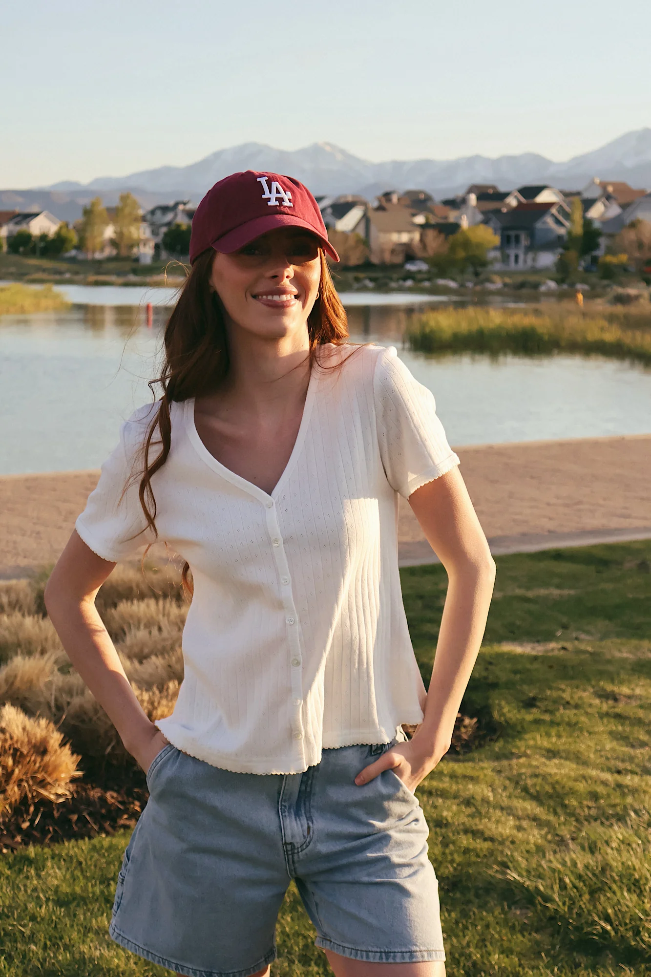 Leslie Pointelle V-Neck Tee - Image 9